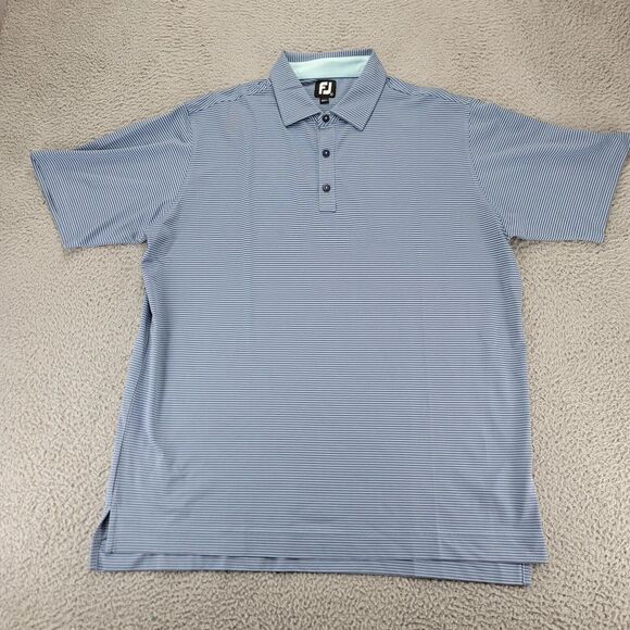 FJ FootJoy Shirt Mens XL Blue Striped Golf‎ Polo Outdoors Lightweight Preppy - Picture 1 of 9